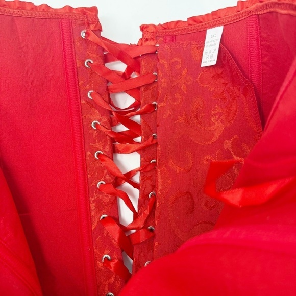 Red Satin Women’s Plus Size Brocade Pin-Up Sexy Gothic Lingerie Adjustable Sz 5X - Picture 5 of 6